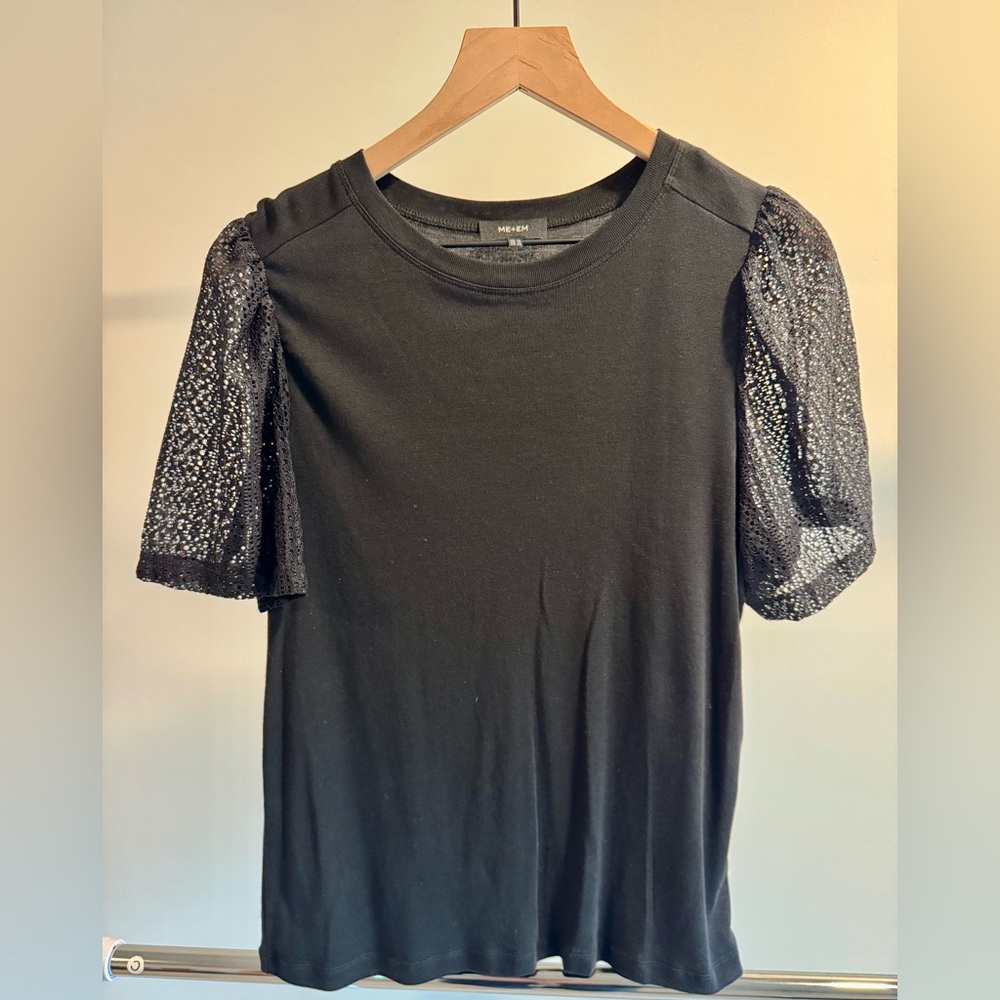 ME+EM Black Top with Lace Sleeves